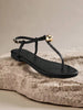 SHUZIA New Glamorous Women's Black Faux Leather Pu Tiple Ball Thong Round Toe Flat Sandal Comfort Spring Summer Chic Holiday Shoes Vacation Beach