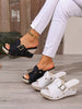 Solid Color Buckle Decor Wedge Sandals For Women - Fashionable Studded Platform Sandals, Summer Beach Resort Wedges, Elegant Black/White Slip-On Heels