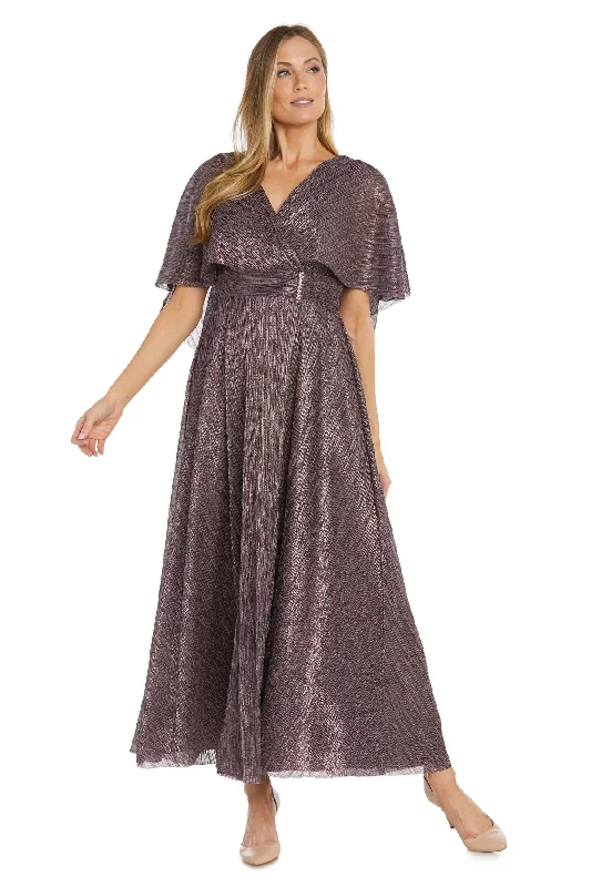 R&M Richards 3222 Long Metallic Pleated Formal Dress