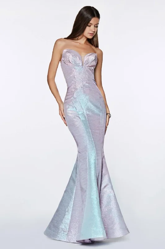 Cinderella Divine CR824 Strapless Long Metallic Mermaid Gown Prom Dress