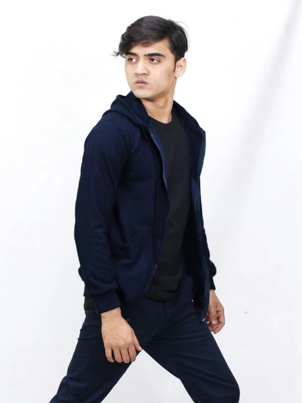 MM Unisex Zipper Hoodie Dark Navy Blue