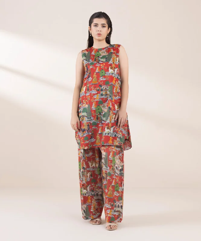 2 Piece - Printed Cotton Satin Suit