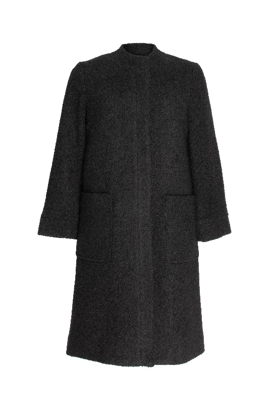 Offset Mandarin Collar Coat - Black Texture 8601