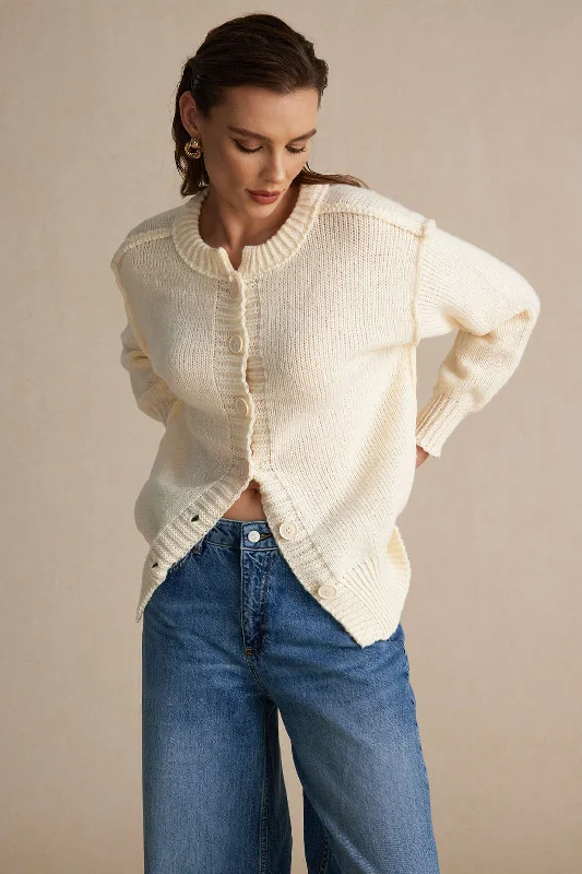 Knit Button Round Neck Long Sleeve Cardigan