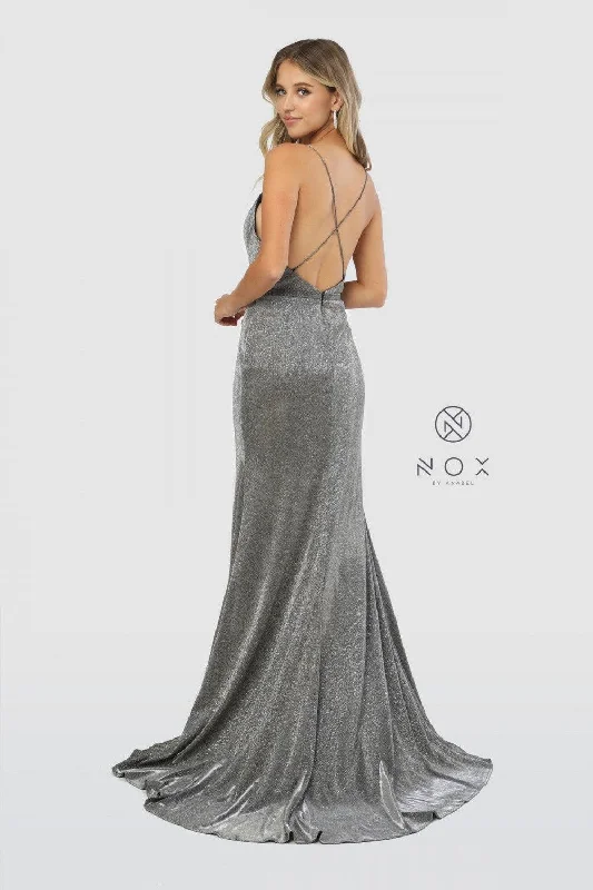 Long Metallic Open Back Prom Dress Evening Gown