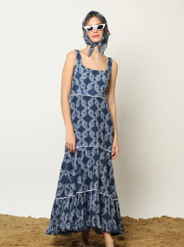 Rebecca Dress in Knots Navy