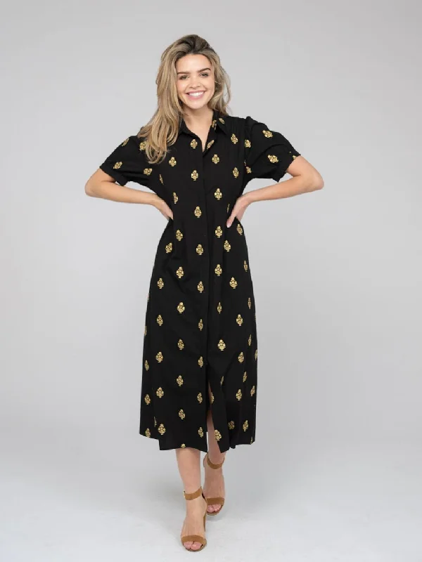 The Kris Dress | Gold & Black Embroidery