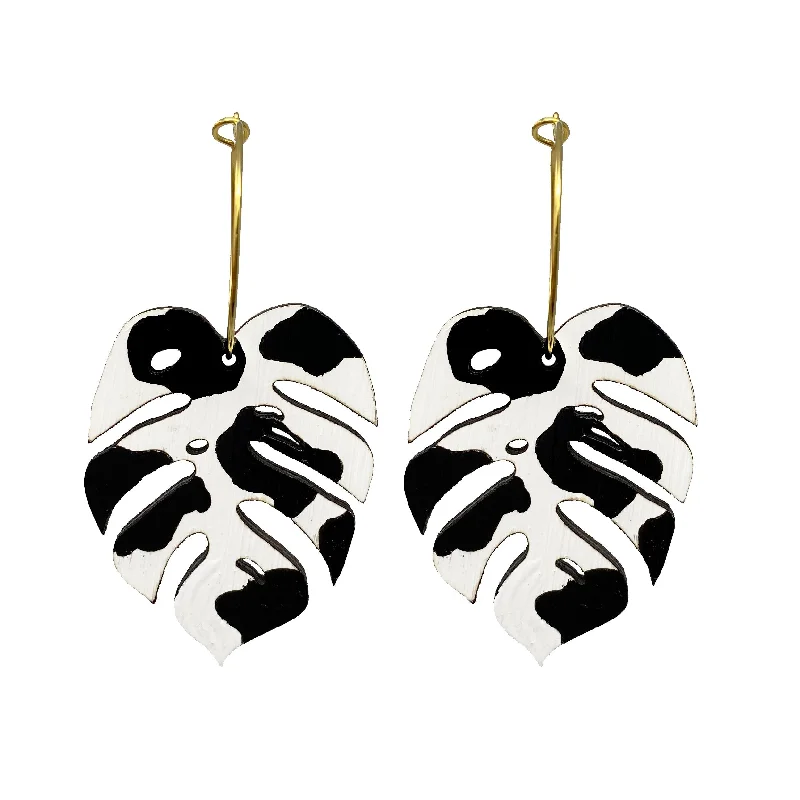 Cow Print Monstera Hoops