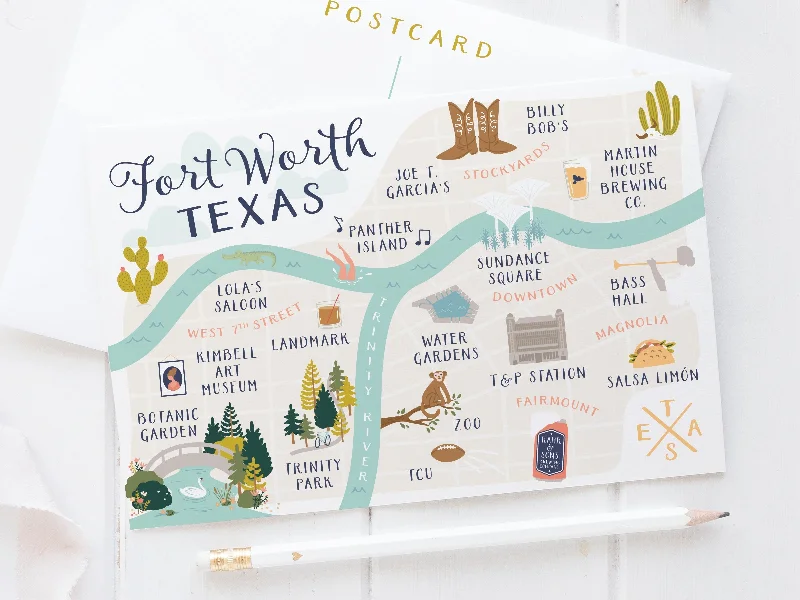 Fort Worth Map Postcard