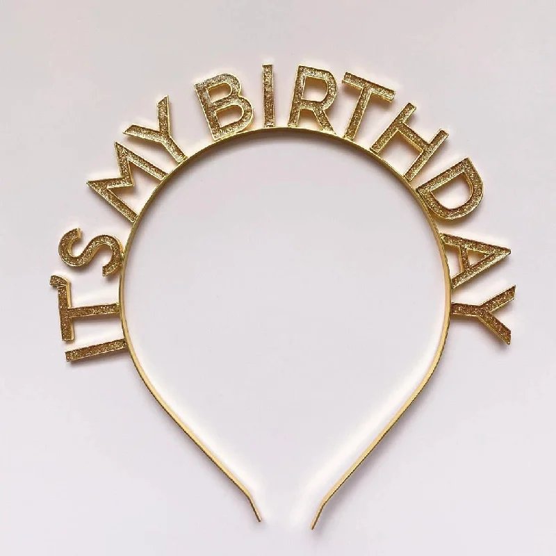 Gold Glitter "It's My Birthday" Metal Headband