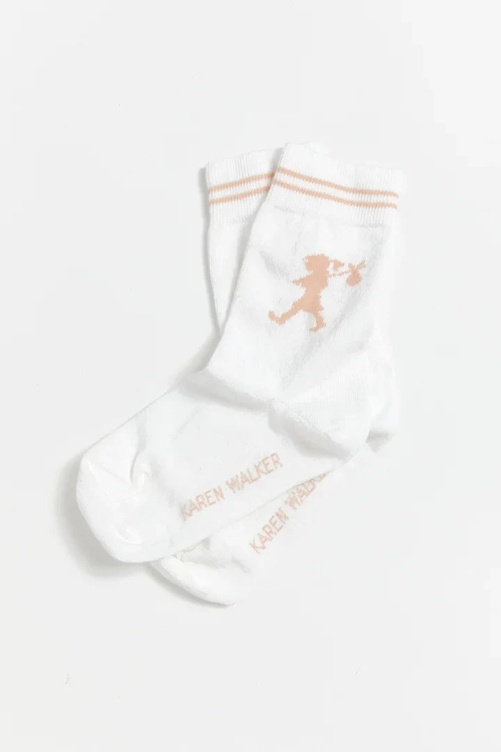 Karen Walker Runaway Girl Ankle Sock - White + Light Pink