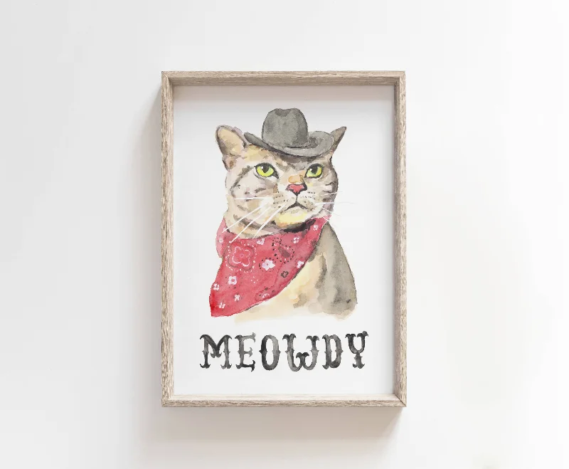 Meowdy Cat Watercolor Art Print