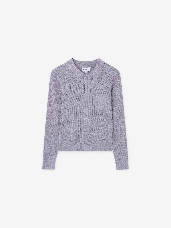 Waffle Collared Sweater-Heathered Grey