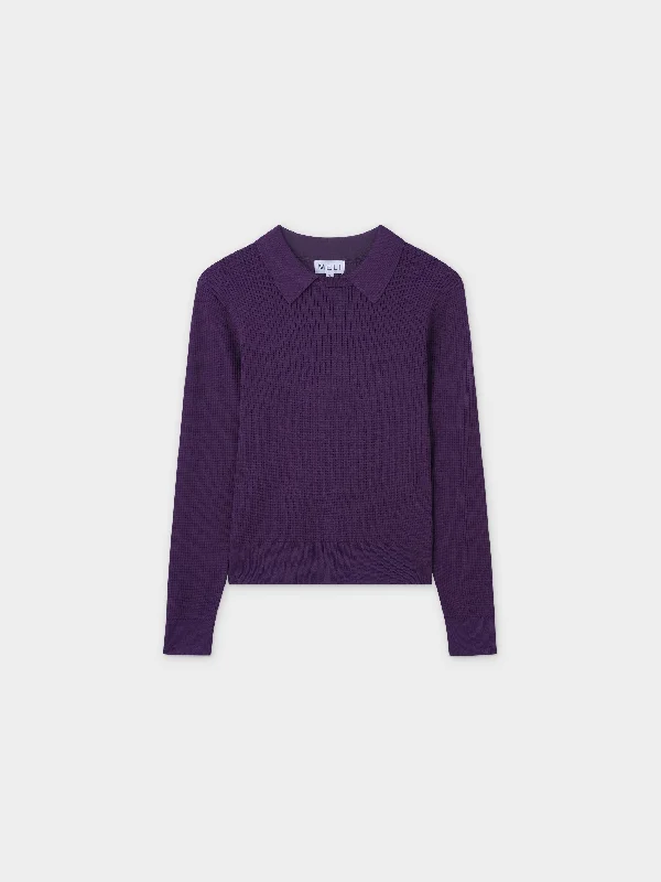 Waffle Collared Sweater-Purple