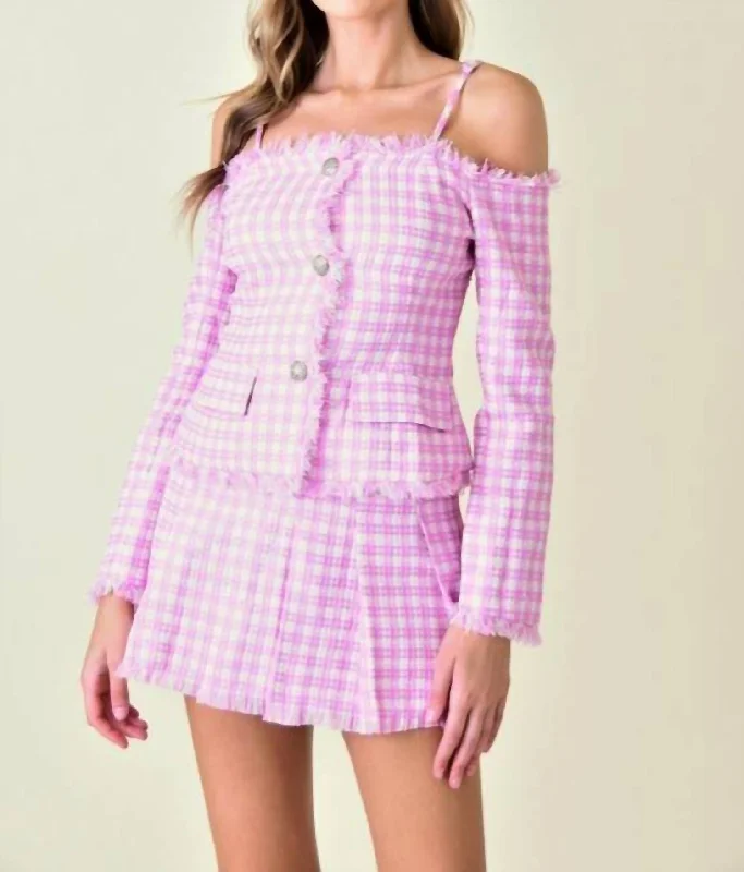 Preppy Chic Plaid Pleated Skirt In Pink/white