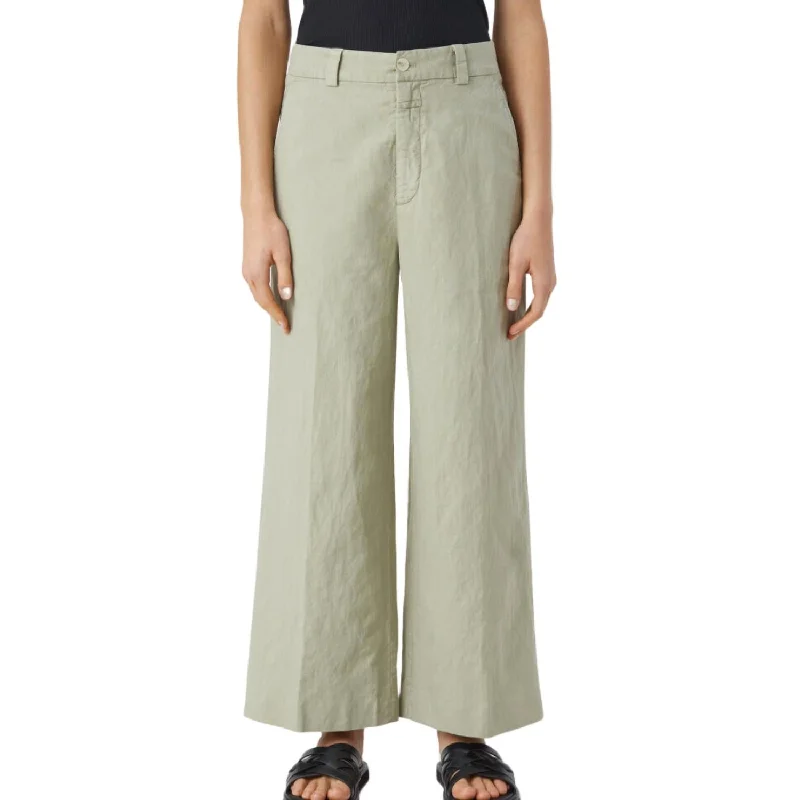 Barton Cotton Linen Pants In Light Moss Green