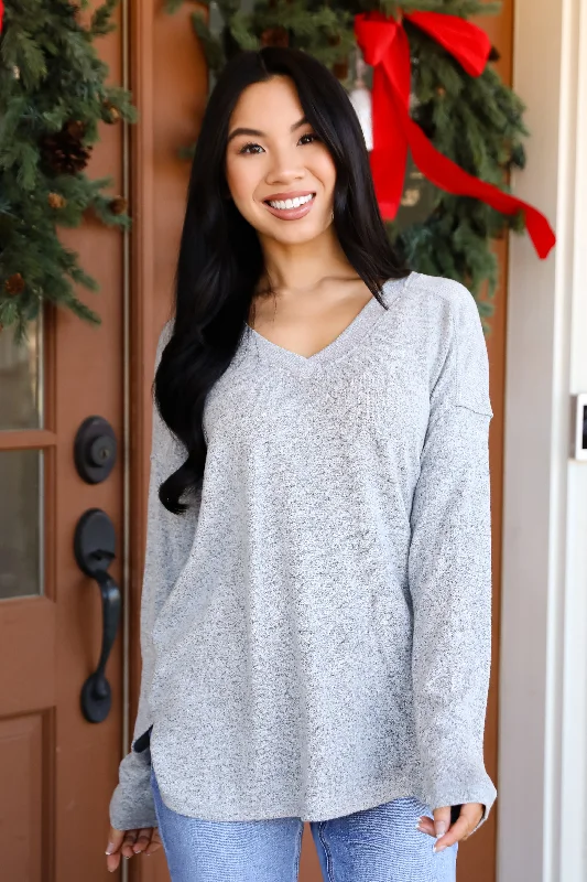 Effortless Pick Heather Grey Knit Top - DOORBUSTER