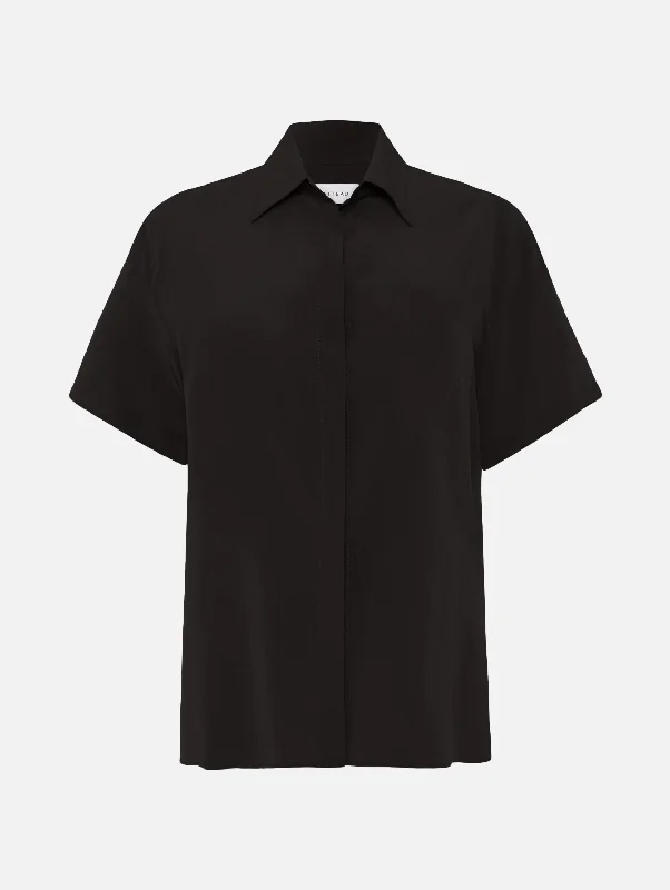 Short Sleeve Silk Shirt in Black