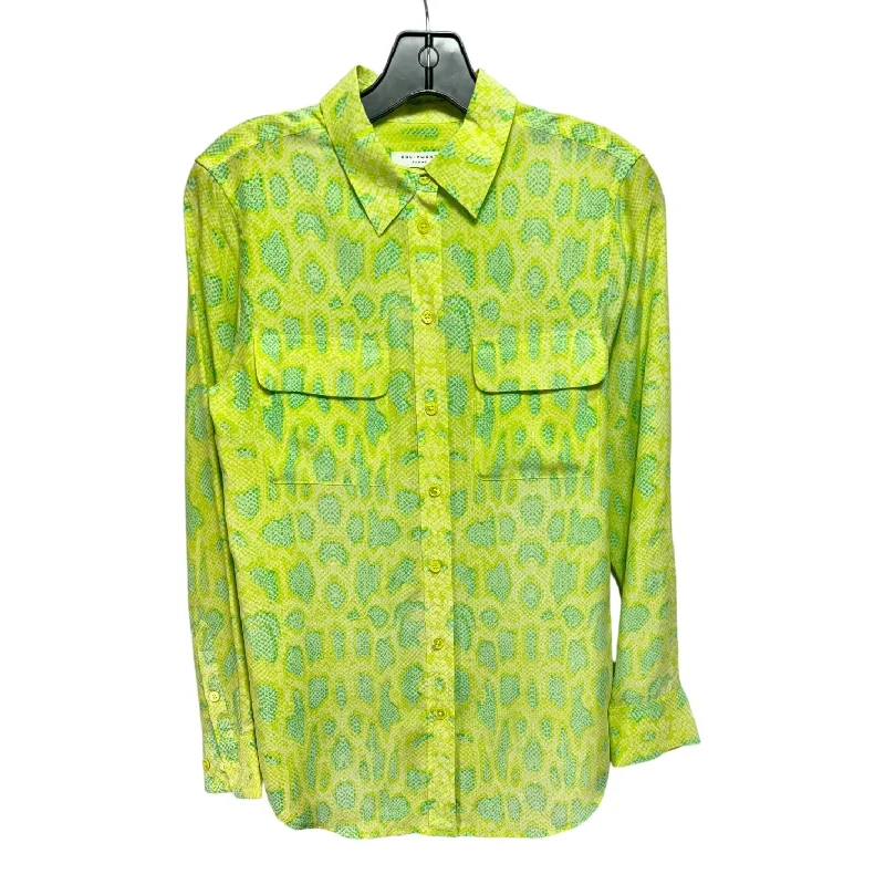 Silk Top Long Sleeve By Equipment In Blue & Green, Size: Xs