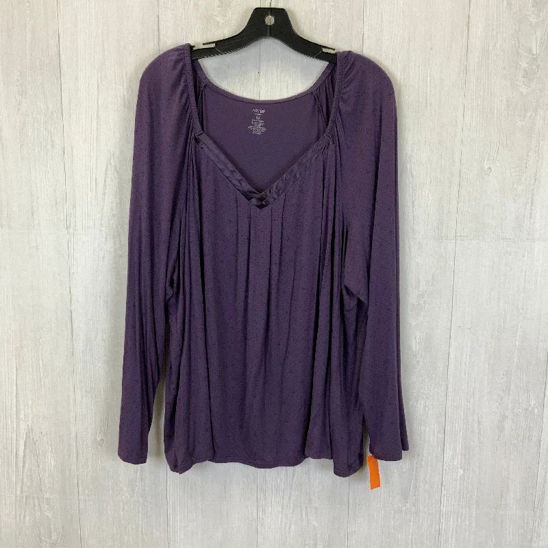 Top Long Sleeve Basic By Apt 9 In Purple, Size: 3x